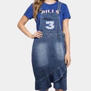Buffalo Bills Adorned Denim Bib Overall Midi Dress Size XL